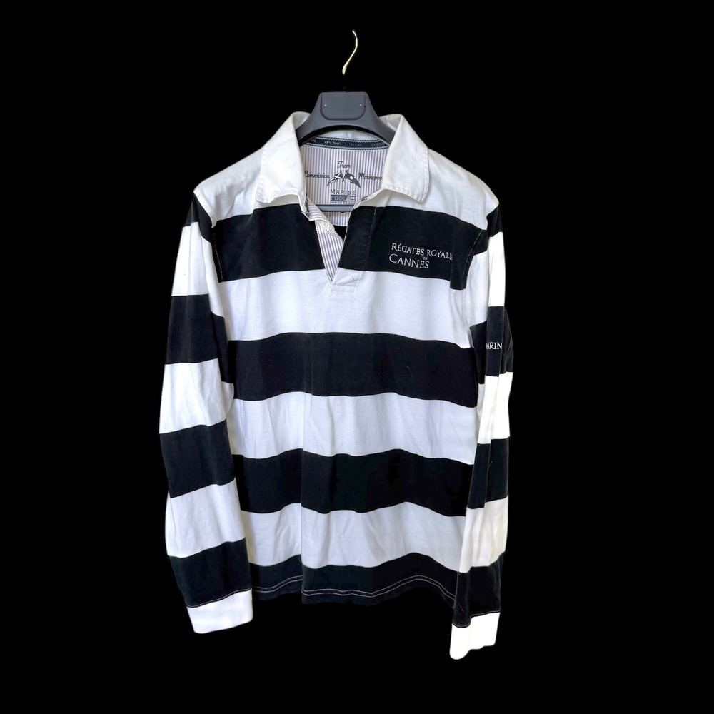 Marinepool Regates Royales de‎ Cannes Rugby Shirt Mens Large Black White Striped